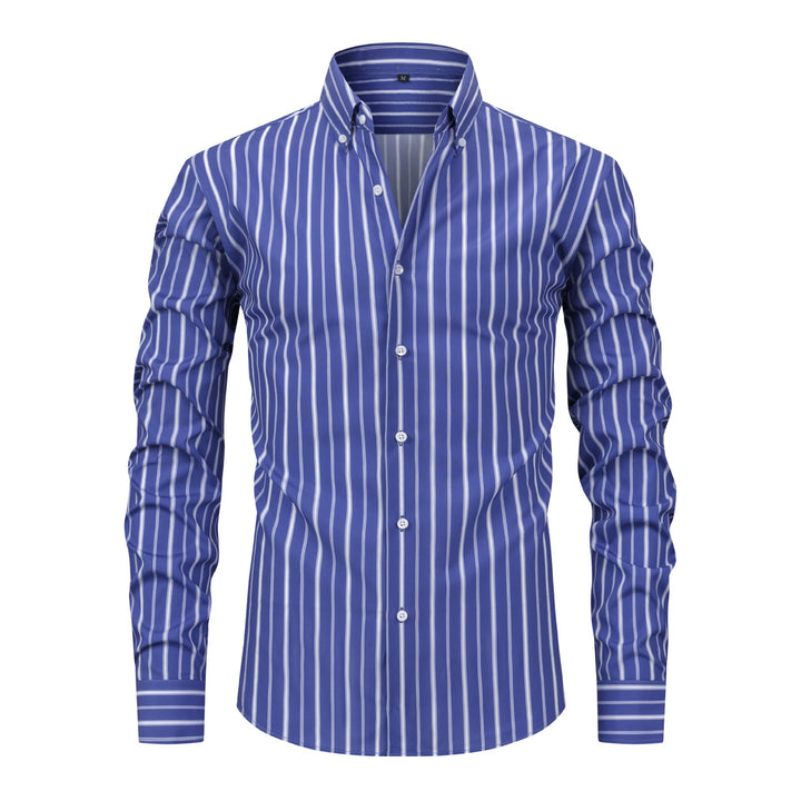 Camicia elegante da uomo a righe verticali con colletto classico e bottoni. - Blu reale - 3XL - image 10