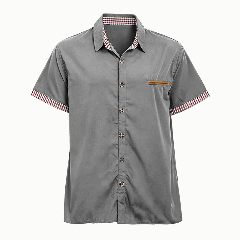 Camicia da uomo casual a maniche corte con taschino sul petto e finiture a quadri. - Grigio - 3XL - image 16