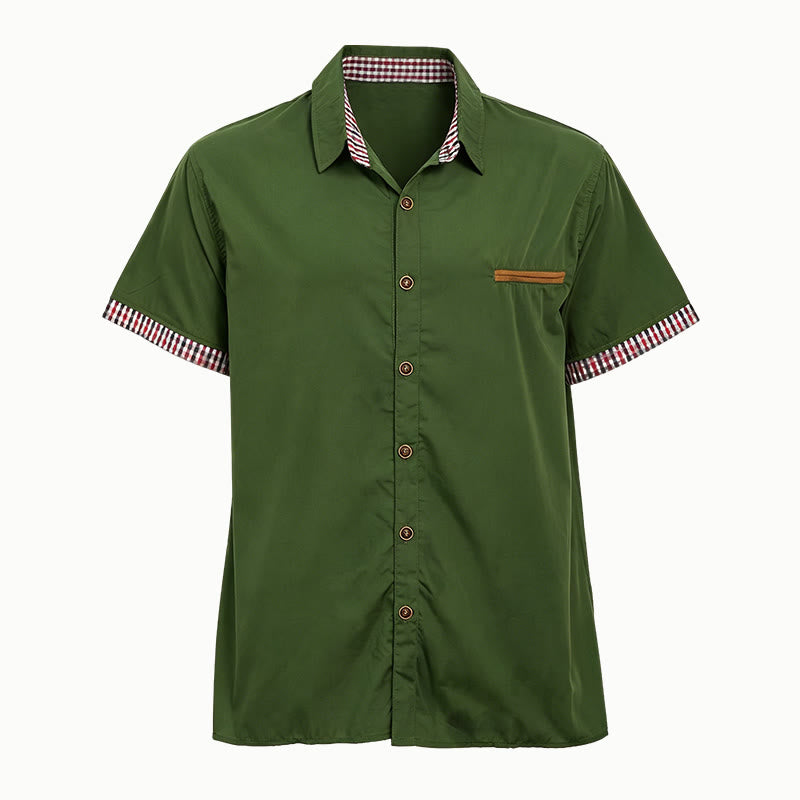 Camicia da uomo casual a maniche corte con taschino sul petto e finiture a quadri. - Verde militare - 3XL - image 10