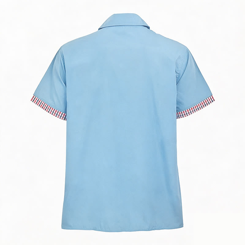 Camicia da uomo casual a maniche corte con taschino sul petto e finiture a quadri. - image 9