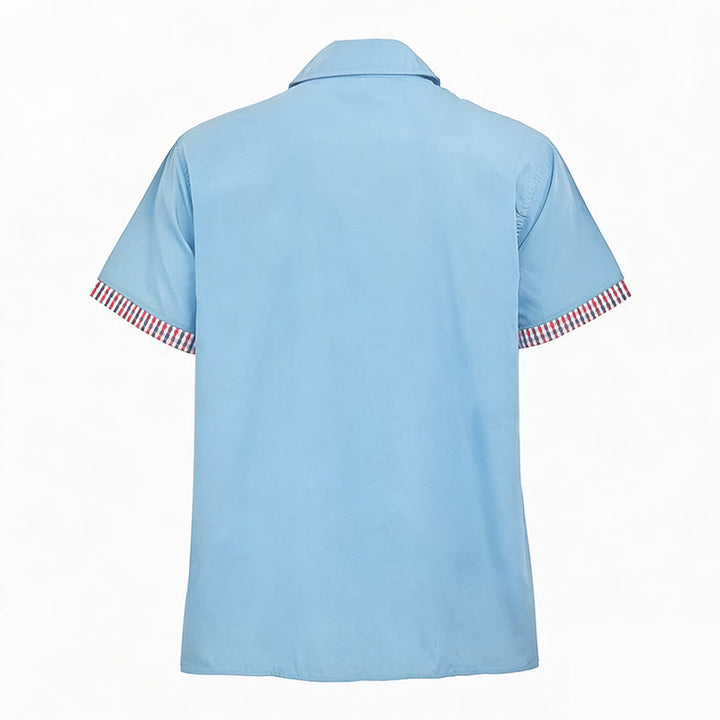 Camicia da uomo casual a maniche corte con taschino sul petto e finiture a quadri. - image 9
