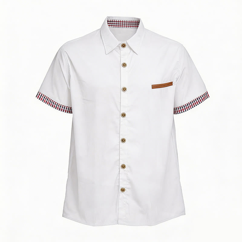 Camicia da uomo casual a maniche corte con taschino sul petto e finiture a quadri. - Bianco - 3XL - image 6