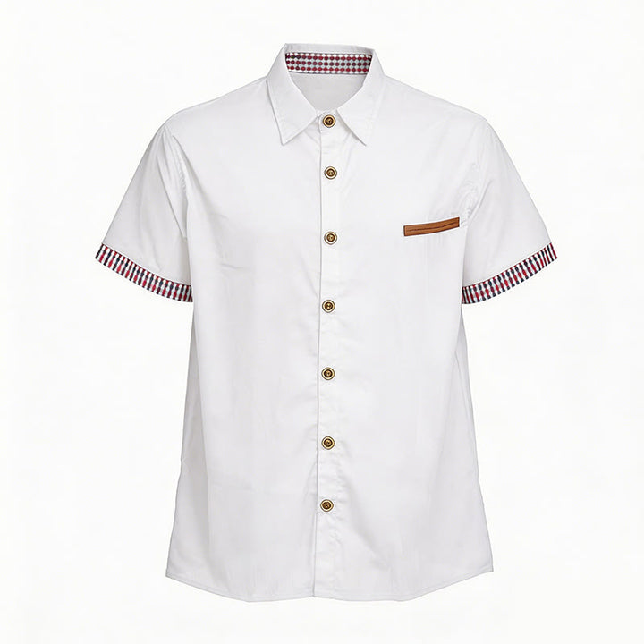 Camicia da uomo casual a maniche corte con taschino sul petto e finiture a quadri. - Bianco - 3XL - image 6