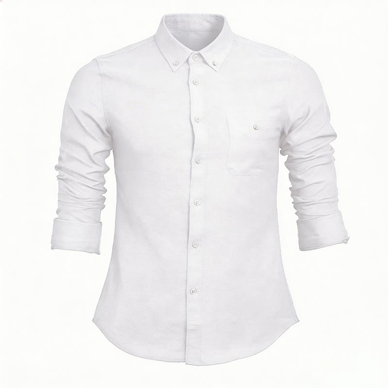 Camicia da uomo casual a maniche lunghe, ampia, tinta unita, con bottoni. - Bianco - 5XL - image 14