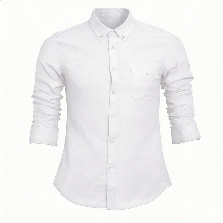 Camicia da uomo casual a maniche lunghe, ampia, tinta unita, con bottoni. - Bianco - 5XL - image 14
