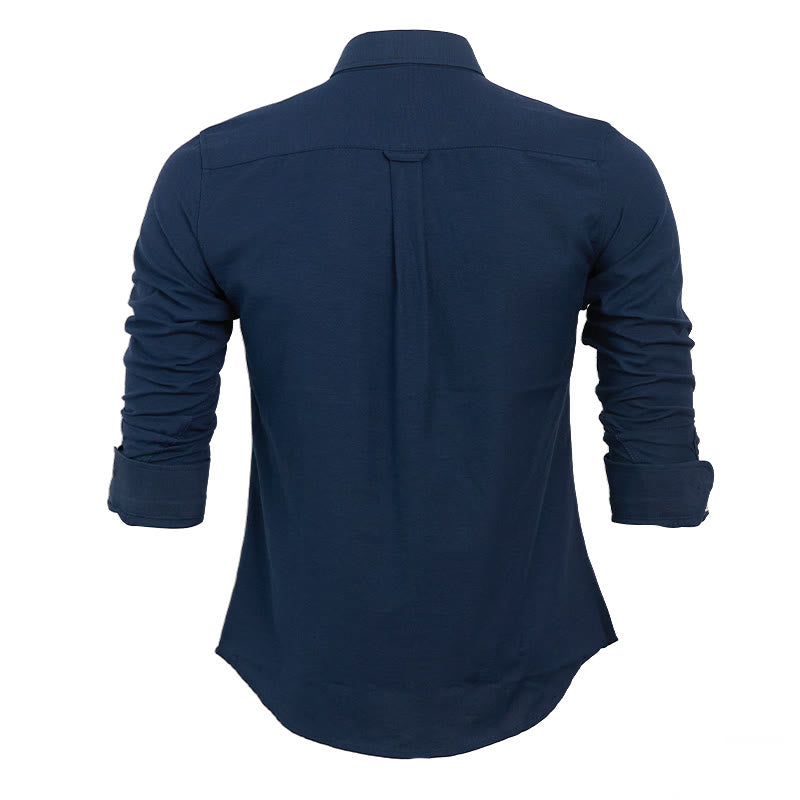 Camicia da uomo casual a maniche lunghe, ampia, tinta unita, con bottoni. - image 7