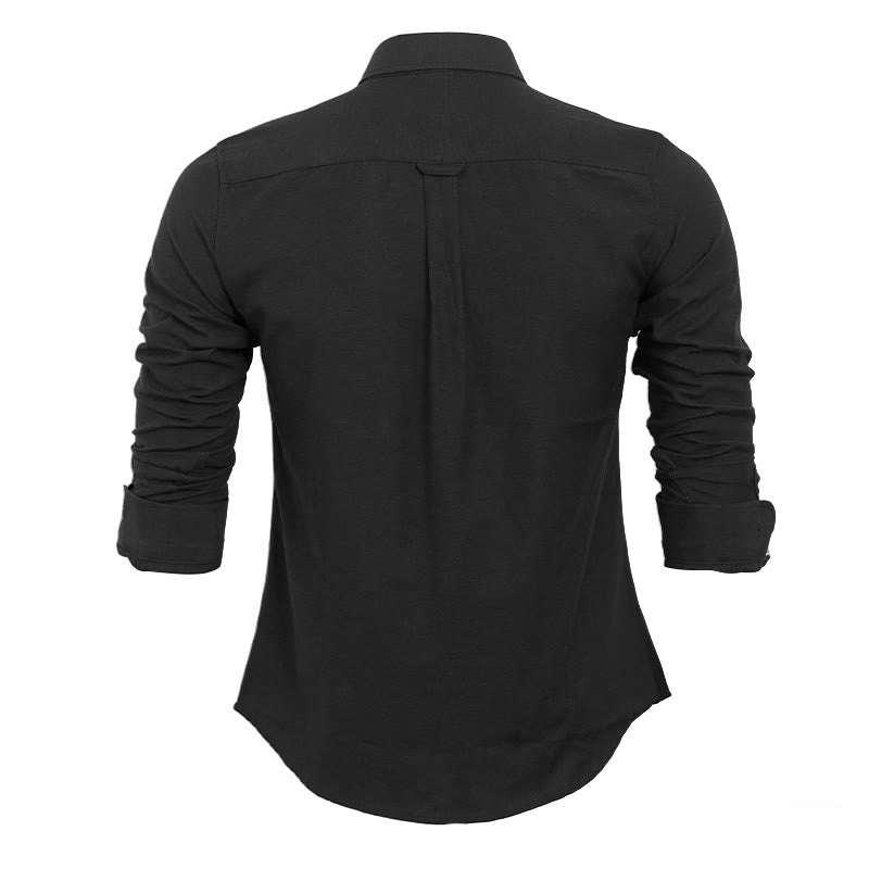 Camicia da uomo casual a maniche lunghe, ampia, tinta unita, con bottoni. - image 5