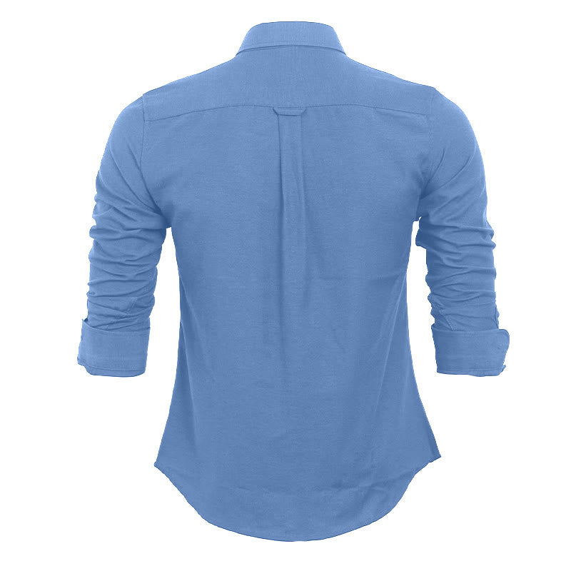Camicia da uomo casual a maniche lunghe, ampia, tinta unita, con bottoni. - image 17