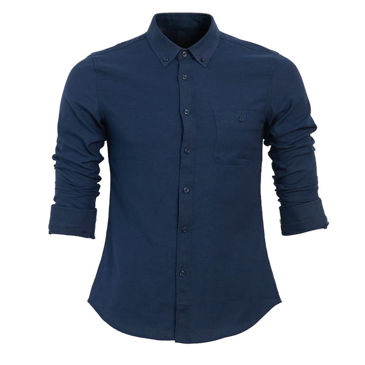 Camicia da uomo casual a maniche lunghe, ampia, tinta unita, con bottoni. - Blu navy - 5XL - image 6