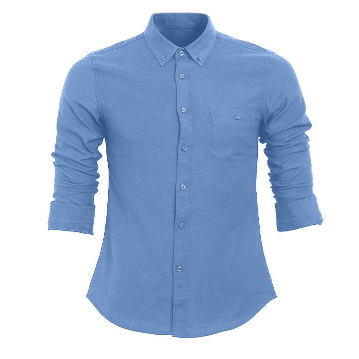 Camicia da uomo casual a maniche lunghe, ampia, tinta unita, con bottoni. - Blu celeste - 5XL - image 16