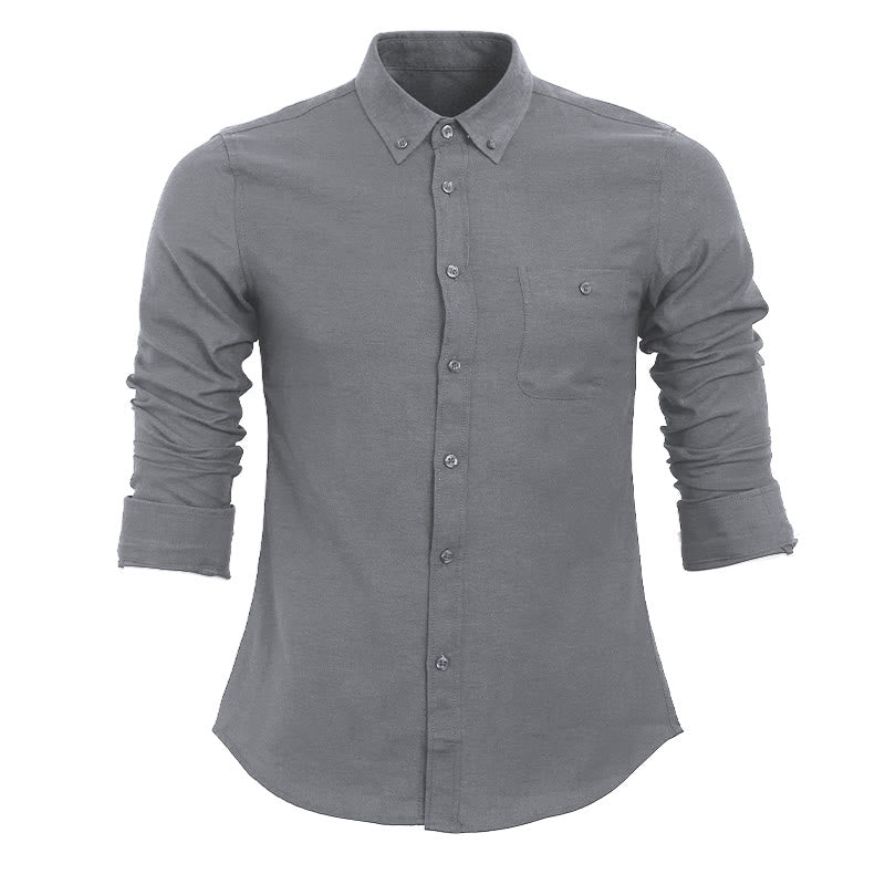 Camicia da uomo casual a maniche lunghe, ampia, tinta unita, con bottoni. - Grigio - 5XL - image 12
