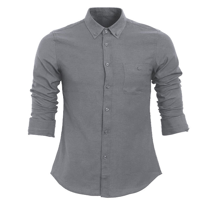 Camicia da uomo casual a maniche lunghe, ampia, tinta unita, con bottoni. - Grigio - 5XL - image 12