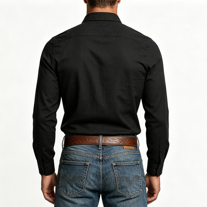 Camicia da uomo casual a maniche lunghe, ampia, tinta unita, con bottoni. - image 2