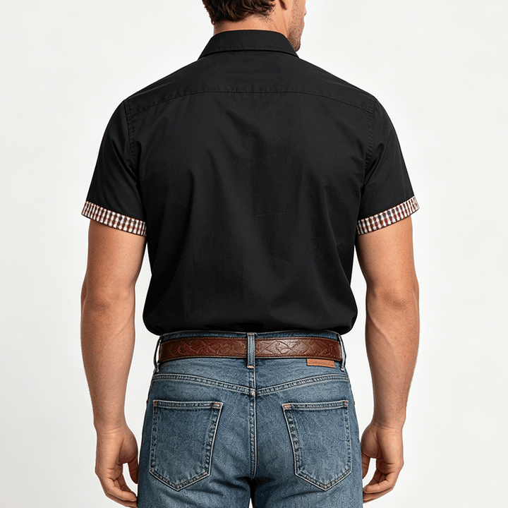 Camicia da uomo casual a maniche corte con taschino sul petto e finiture a quadri. - image 2