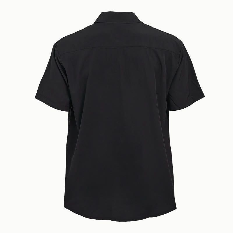 Camicia da uomo a maniche corte tinta unita con bottoni e taschino sul petto - image 5