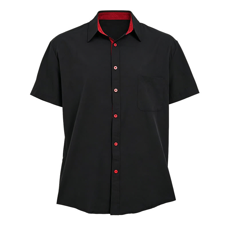 Camicia da uomo a maniche corte tinta unita con bottoni e taschino sul petto - image 4