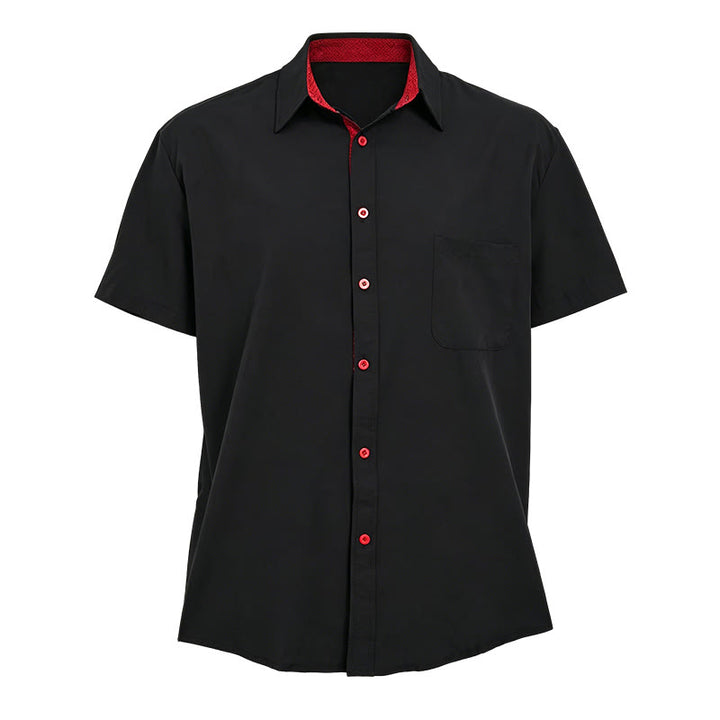 Camicia da uomo a maniche corte tinta unita con bottoni e taschino sul petto - image 4