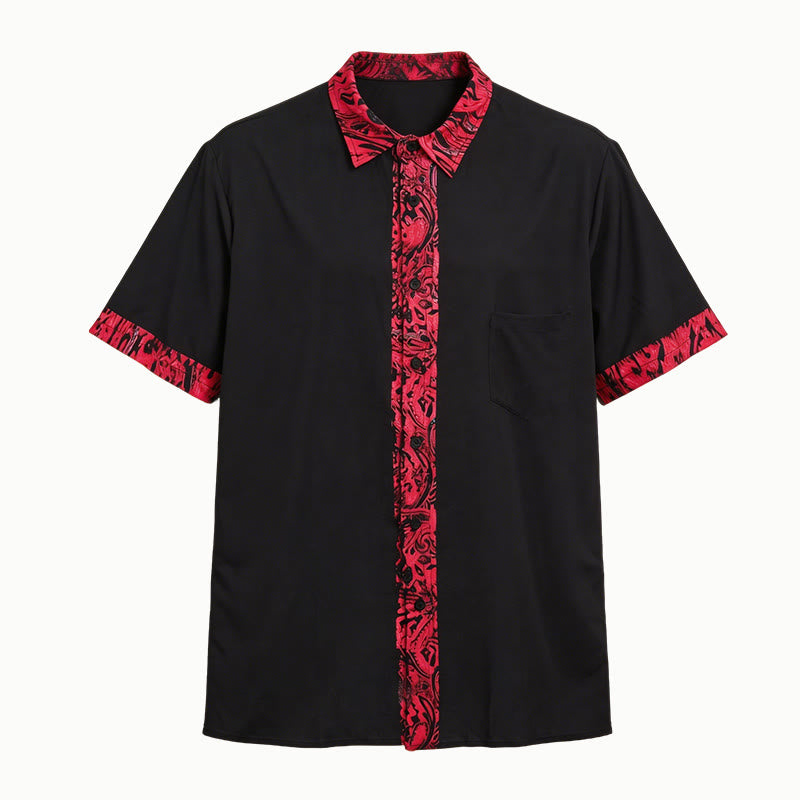 Camicia da uomo a maniche corte con polsini a contrasto e bottoni - Rosso - 6XL - image 4