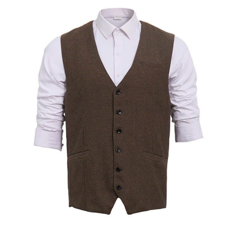 Gilet da uomo con scollo a V, vestibilità comoda, ideale per il business casual. - Marrone - 2XL - image 4