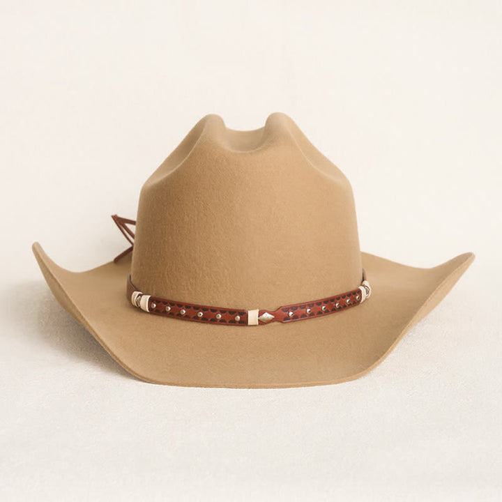 Elegante cappello da cowboy classico color cammello con borchie - image 1