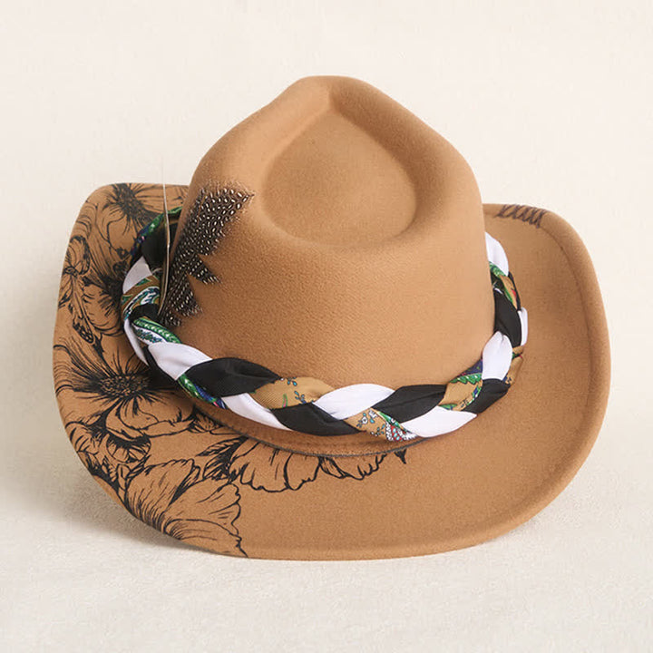 Cappello da cowboy con cinturino etnico decorato con piume di girasole occidentali - image 5