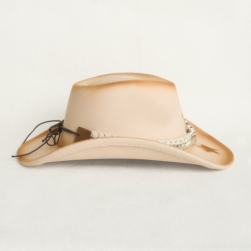 Cintura da uomo con testa di toro argentata e stelle, cappello da cowboy beige - image 4