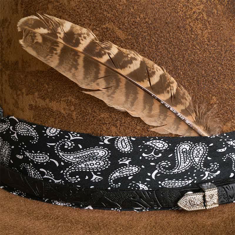 Cappello da cowboy in lana con cinturino in pelle Paisley e piume - image 2
