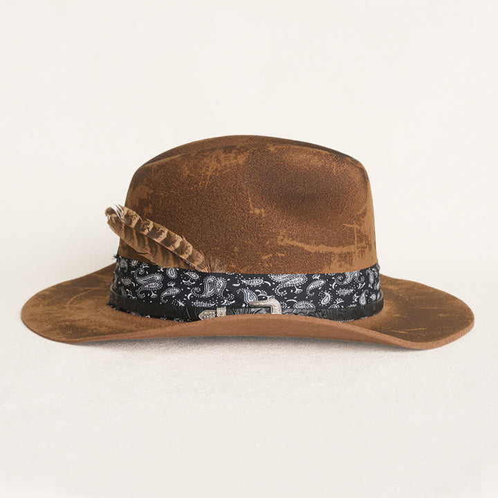 Cappello da cowboy in lana con cinturino in pelle Paisley e piume - image 4