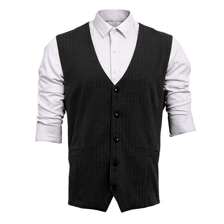 Gilet da uomo elegante a righe sottili con molteplici tasche. - Nero - 2XL - image 6