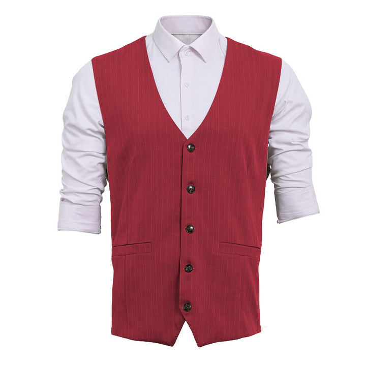 Gilet da uomo elegante a righe sottili con molteplici tasche. - Rosso - 2XL - image 4