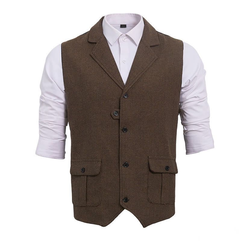 Gilet elegante da uomo con colletto a revers e tasche con patta - image 16