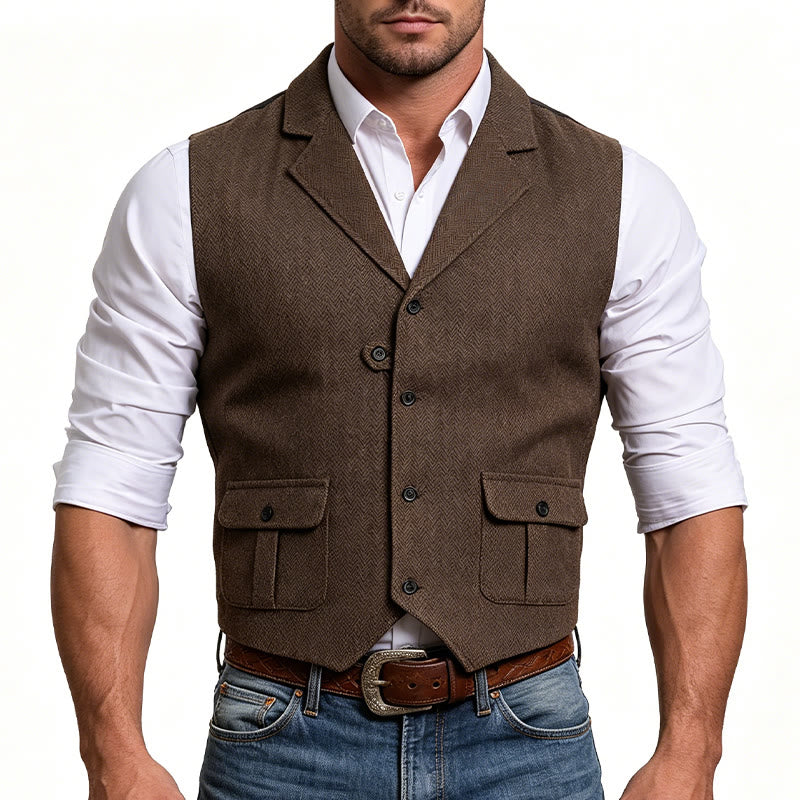 Gilet elegante da uomo con colletto a revers e tasche con patta - image 1