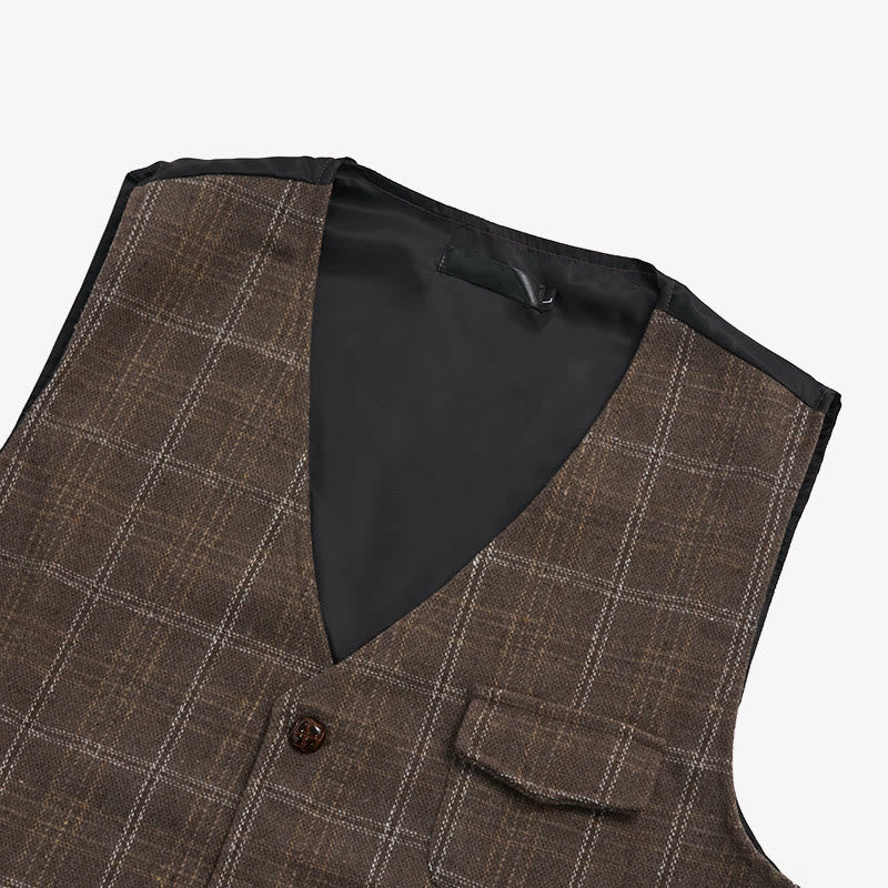 Gilet da uomo vintage a quadri con colletto e bottoni - image 15