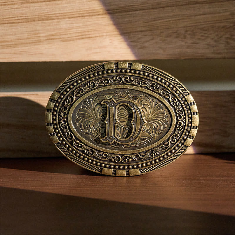 Cintura in pelle Western Oval con fibbia fai-da-te intagliata con iniziale. - D - Senza cintura - image 0