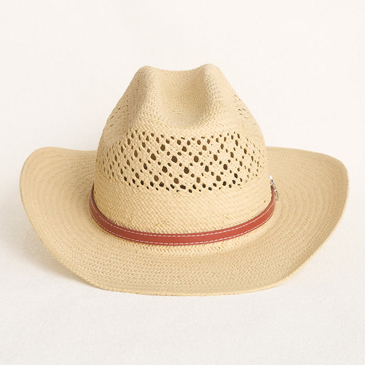 Cappello da cowboy in paglia a tesa larga con fascia in pelle, ideale per coppie in spiaggia. - image 1