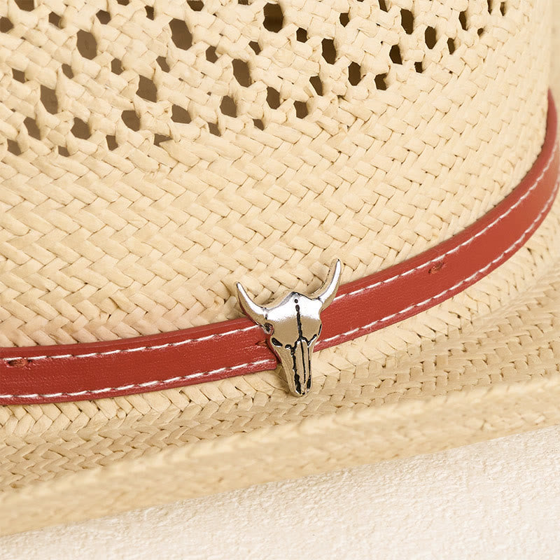 Cappello da cowboy in paglia a tesa larga con fascia in pelle, ideale per coppie in spiaggia. - image 2