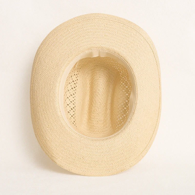 Cappello da cowboy in paglia a tesa larga con fascia in pelle, ideale per coppie in spiaggia. - image 7