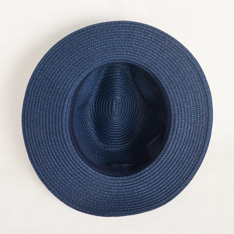 Cappello di paglia da donna con parte superiore piatta e fascia decorativa, ideale per il sole. - image 6