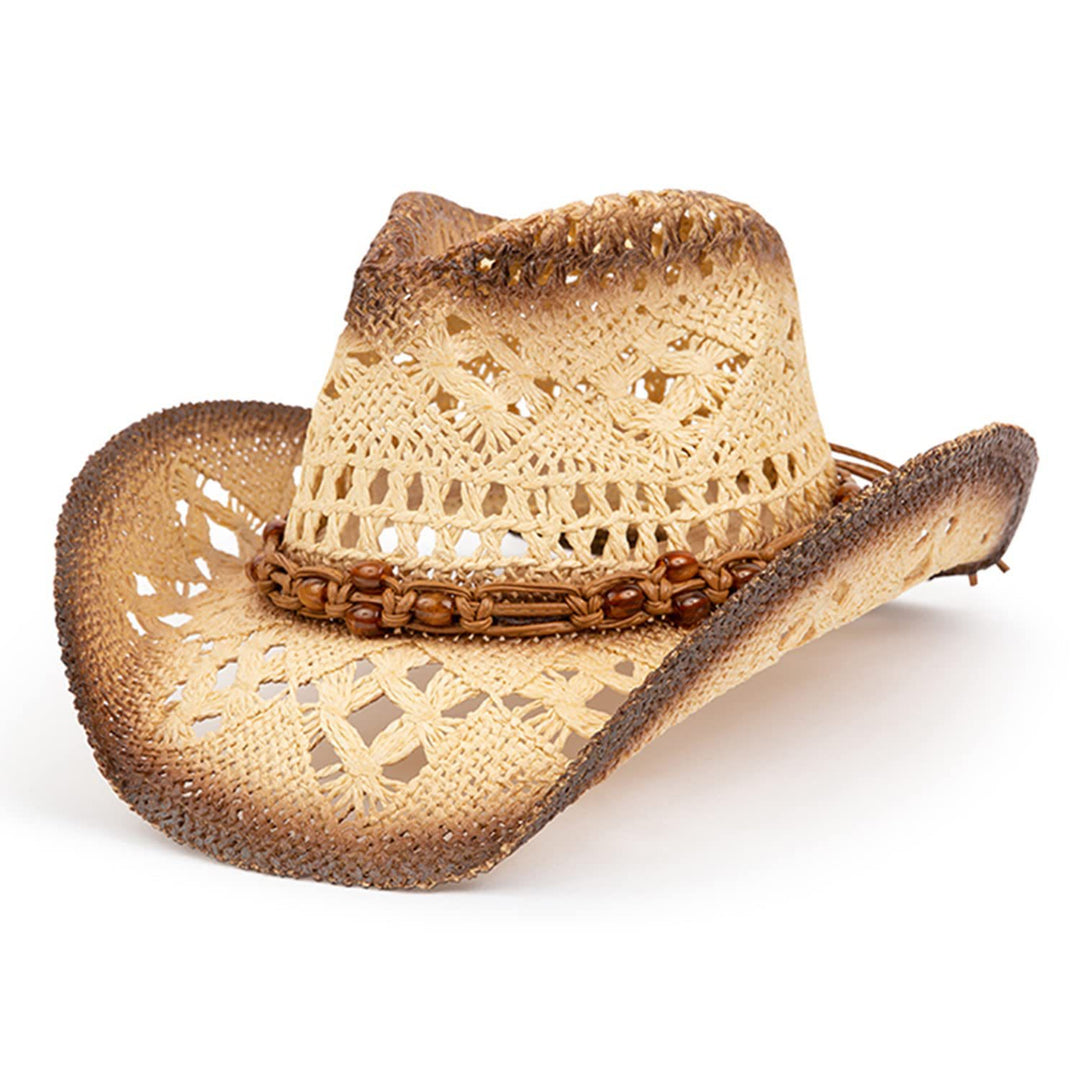 Cappello da cowboy in paglia traspirante per l'estate, ideale per la spiaggia e le attività all'aperto, perfetto per proteggersi dal sole. - Cachi - M (22"-22 7/8") - image 0
