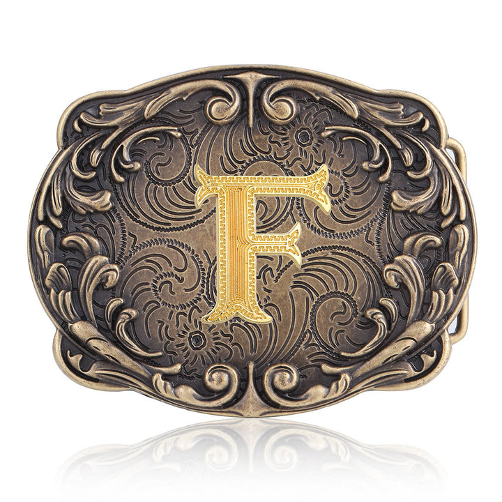 Cintura in pelle con fibbia in stile western fai-da-te con iniziale totem retrò e totem. - F - Senza cintura - image 10