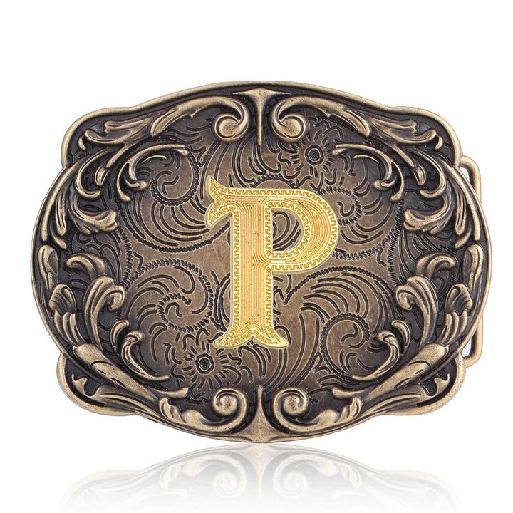 Cintura in pelle con fibbia in stile western fai-da-te con iniziale totem retrò e totem. - P - Senza cintura - image 19