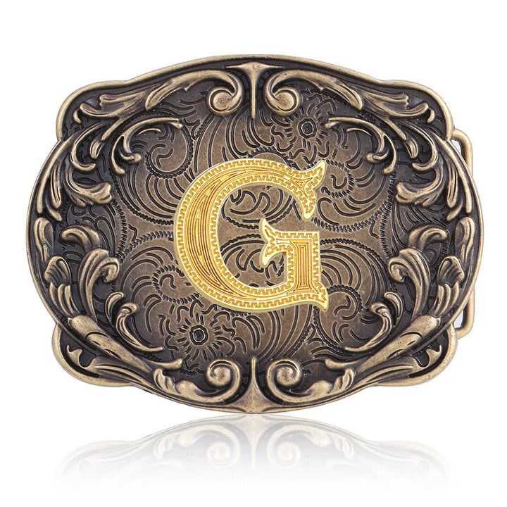 Cintura in pelle con fibbia in stile western fai-da-te con iniziale totem retrò e totem. - G - Senza cintura - image 11
