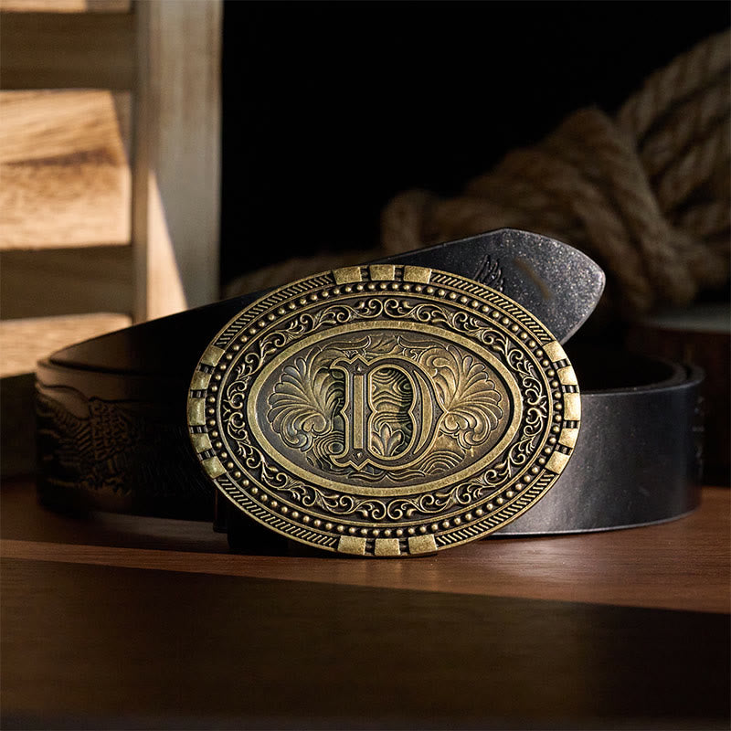 Cintura in pelle Western Oval con fibbia fai-da-te intagliata con iniziale. - image 1