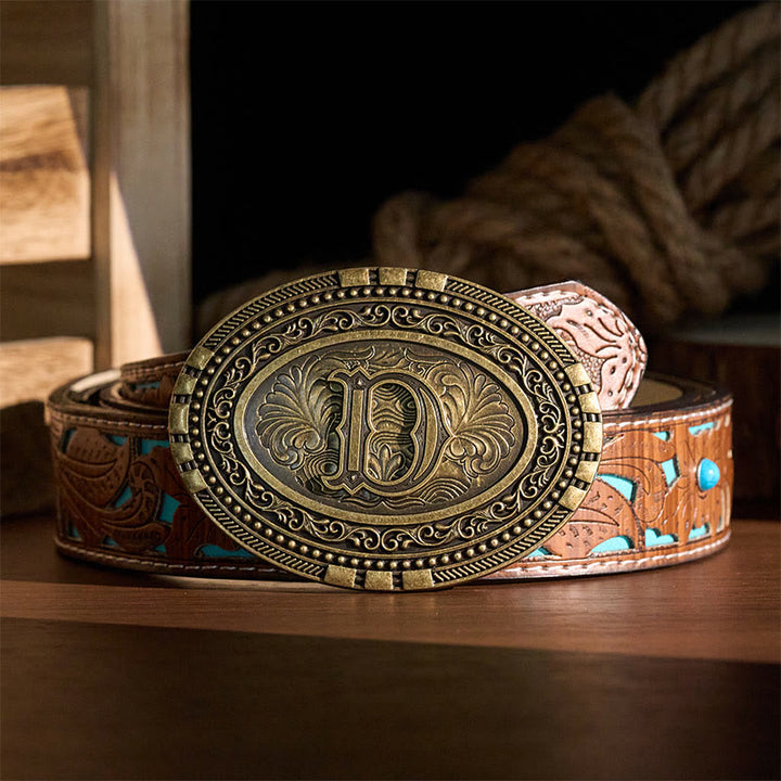Cintura in pelle Western Oval con fibbia fai-da-te intagliata con iniziale. - image 2
