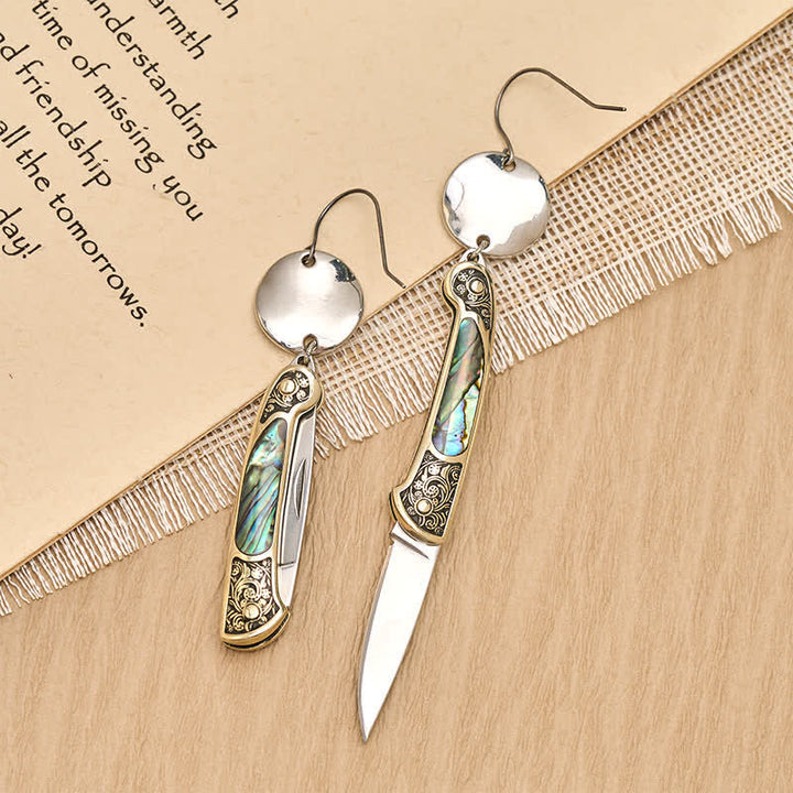Orecchini a forma di coltello tascabile Frontier Spirit con abalone robusto - image 8