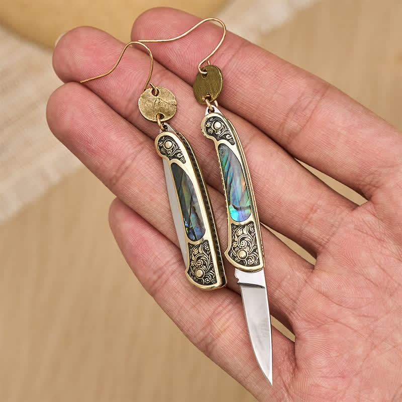 Orecchini a forma di coltello tascabile Frontier Spirit con abalone robusto - image 1