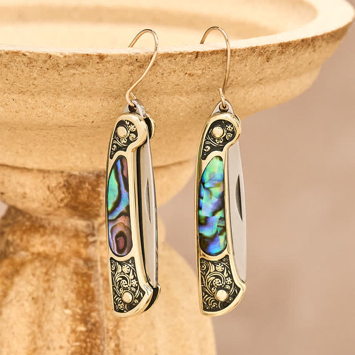 Orecchini a forma di coltellino tascabile in abalone iridescente, realizzati artigianalmente. - Bronzo - image 0