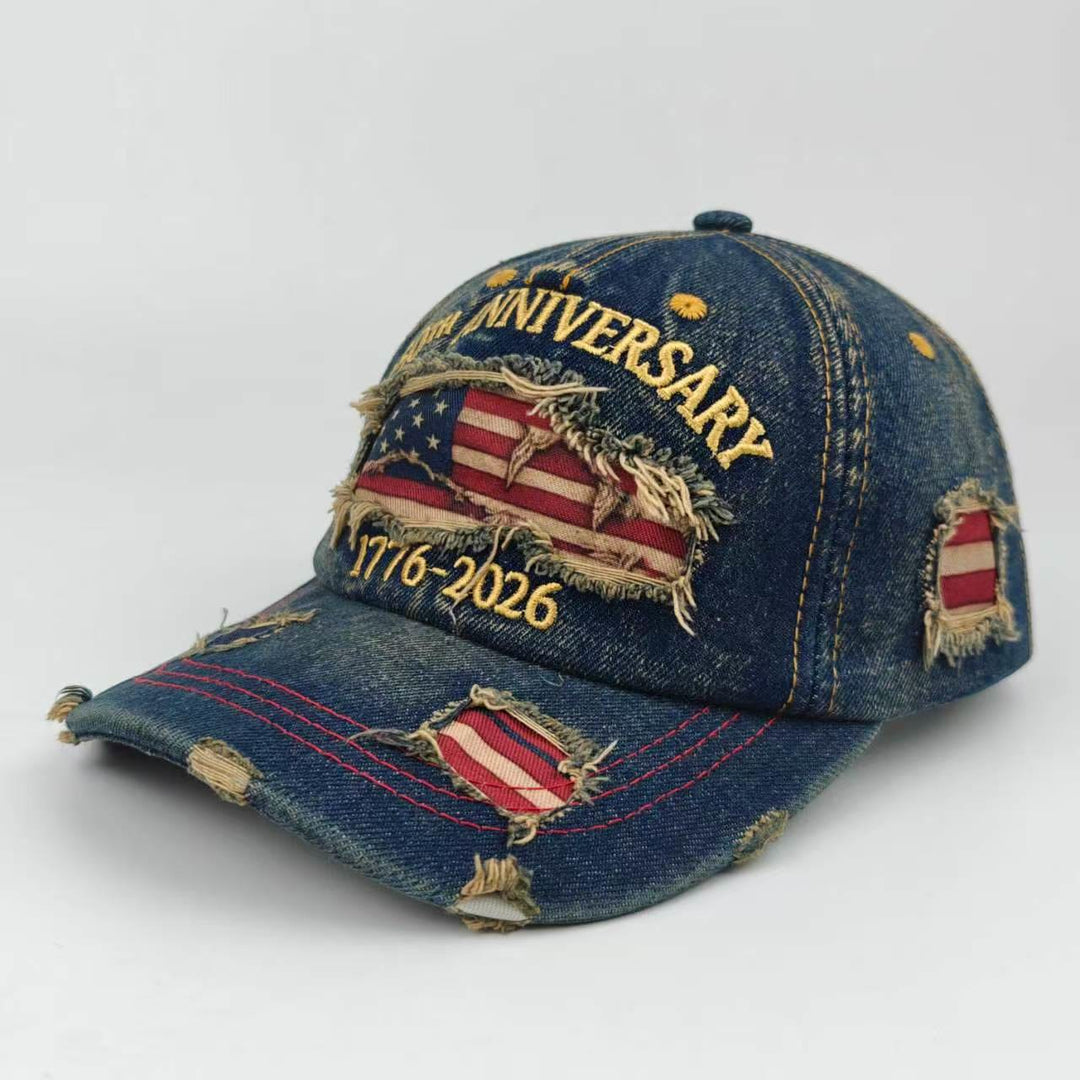 Cappellino da baseball vintage in denim lavato e effetto invecchiato con bandiera americana. - Blu navy - Regolabile (22 7/8"-24 1/2") - image 0
