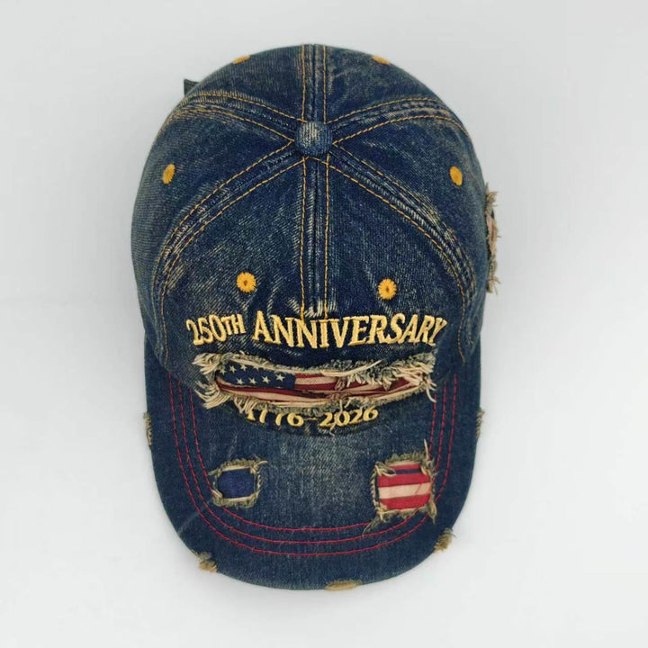Cappellino da baseball vintage in denim lavato e effetto invecchiato con bandiera americana. - image 3
