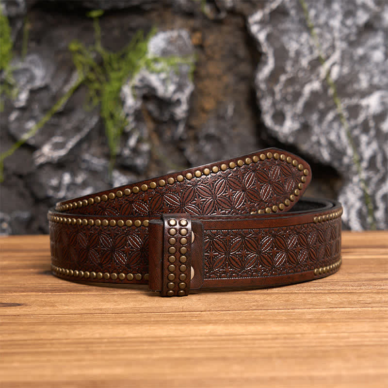 Cintura da uomo in pelle con fibbia fai-da-te a forma di stella dei Texas Longhorns, traforata. - Argento - Cintura con rivetti marroni - 42 - image 11